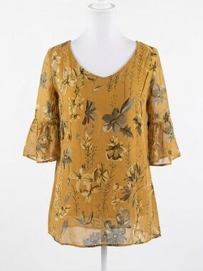 Alice Rinaldi Silk‎ Blend Boho Floral Print Tunic Blouse Yellow Size M Italy